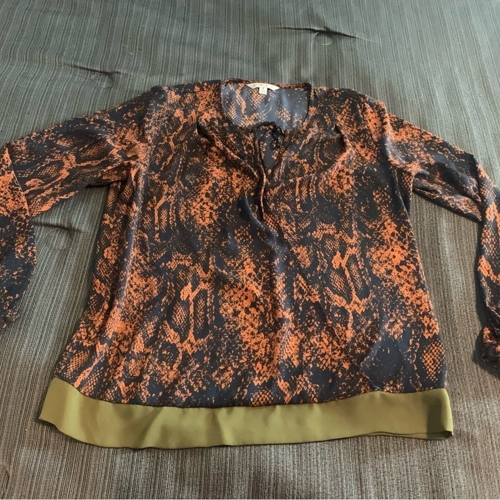 Cabi Python Snake Print Border Wrap Blouse Top V-… - image 7